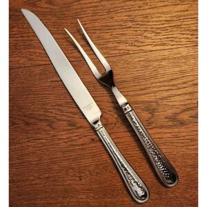 REED BARTON Stainless 18/10 Old English Antique Hammered Carving Set Knife Fork